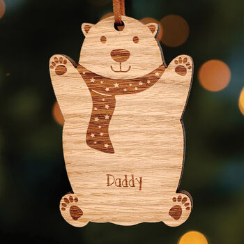 Personalised Wooden Polar Bear Christmas Decoration, 2 of 4
