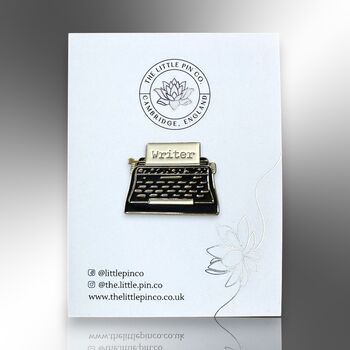 Black Vintage Typewriter Writer's Enamel Lapel Pin Badge, Gift For Writers And Bloggers, 4 of 9