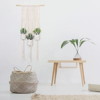 Three Pack Of Beige Macrame Plant Hangers Indoor, 2 of 7