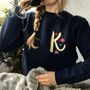 Embroidered Metallic Initial Christmas Jumper, thumbnail 1 of 6