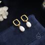 Sterling Silver Oval Pearl Oval Hoop Earrings, thumbnail 4 of 10