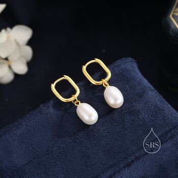 Sterling Silver Oval Pearl Oval Hoop Earrings, 4 of 10