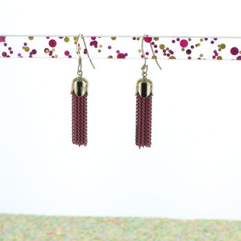 Fuchsia Tassel Chain Party Earrings, 2 of 3