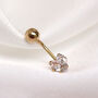 9ct Gold Belly Bar Piercing With Clear Cz Crystal Heart, thumbnail 1 of 4