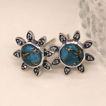 Sterling Silver Turquoise And Topaz Stud Earrings, 6 of 11