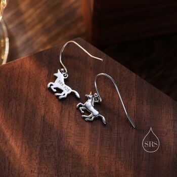 Unicorn Drop Hook Earrings In Sterling Silver, 4 of 10