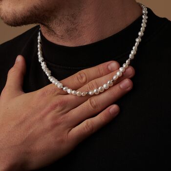 Silver Beaded Freshwater Pearl Necklace Chain For Men And Women, 3 of 11