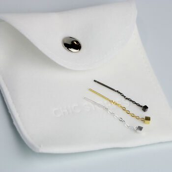 Sterling Silver Cube Threader Earrings, 5 of 5