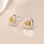 Sterling Silver Halo Stud Earrings With Golden Hearts, thumbnail 2 of 7