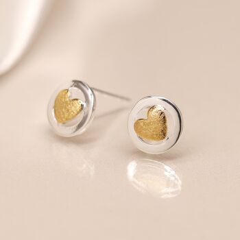 Sterling Silver Halo Stud Earrings With Golden Hearts, 2 of 7