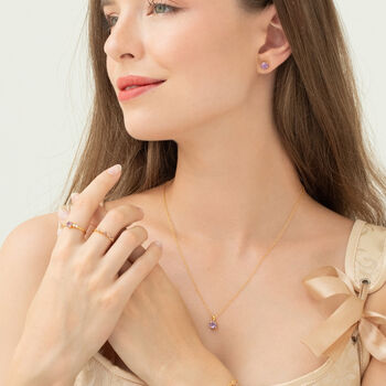 Pink Sapphire And Amethyst Stackable Half Eternity Band In Sterling Silver And Gold, 6 of 12