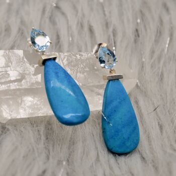 Howlite, Blue Topaz Earrings, Silver Drop Earrings, 2 of 7