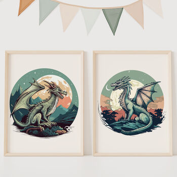 Unframed Set Of Green Dragon Prints Gift For Kids Room, 3 of 6