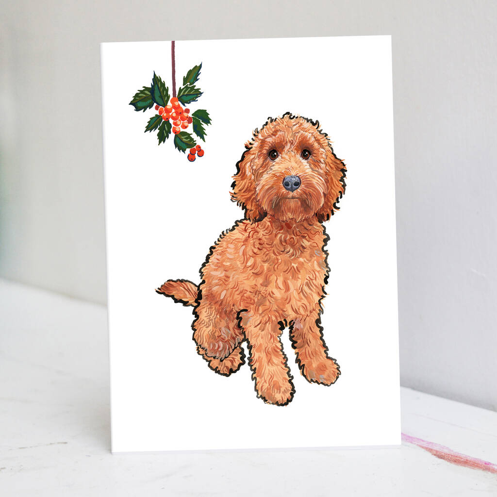 Festive Red Cockapoo Christmas By Pet Portrait Illustration