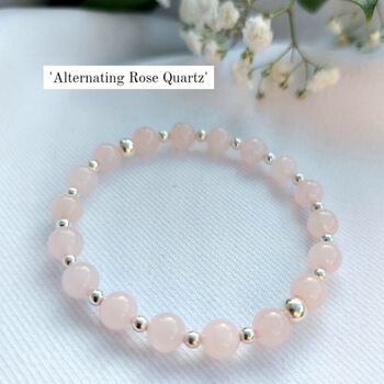 Sterling Silver Rose Quartz Stretch Gemstone Bead Bracelet, 2 of 8