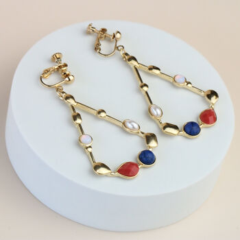 Colourful Gemstone Teardrop Dangle Clip On Earrings, 3 of 3