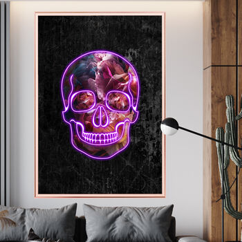 Halloween Neon Skull Wall Art Floral Print, 2 of 4