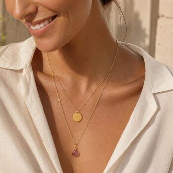 Strawberry Quartz Layered Necklace Set Choose Joy Engraved Necklace Jewellery Gift For Her, 3 of 3