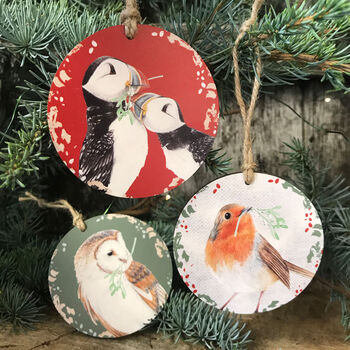 Three Bird And Mistletoe Christmas Bauble Decorations, 5 of 6