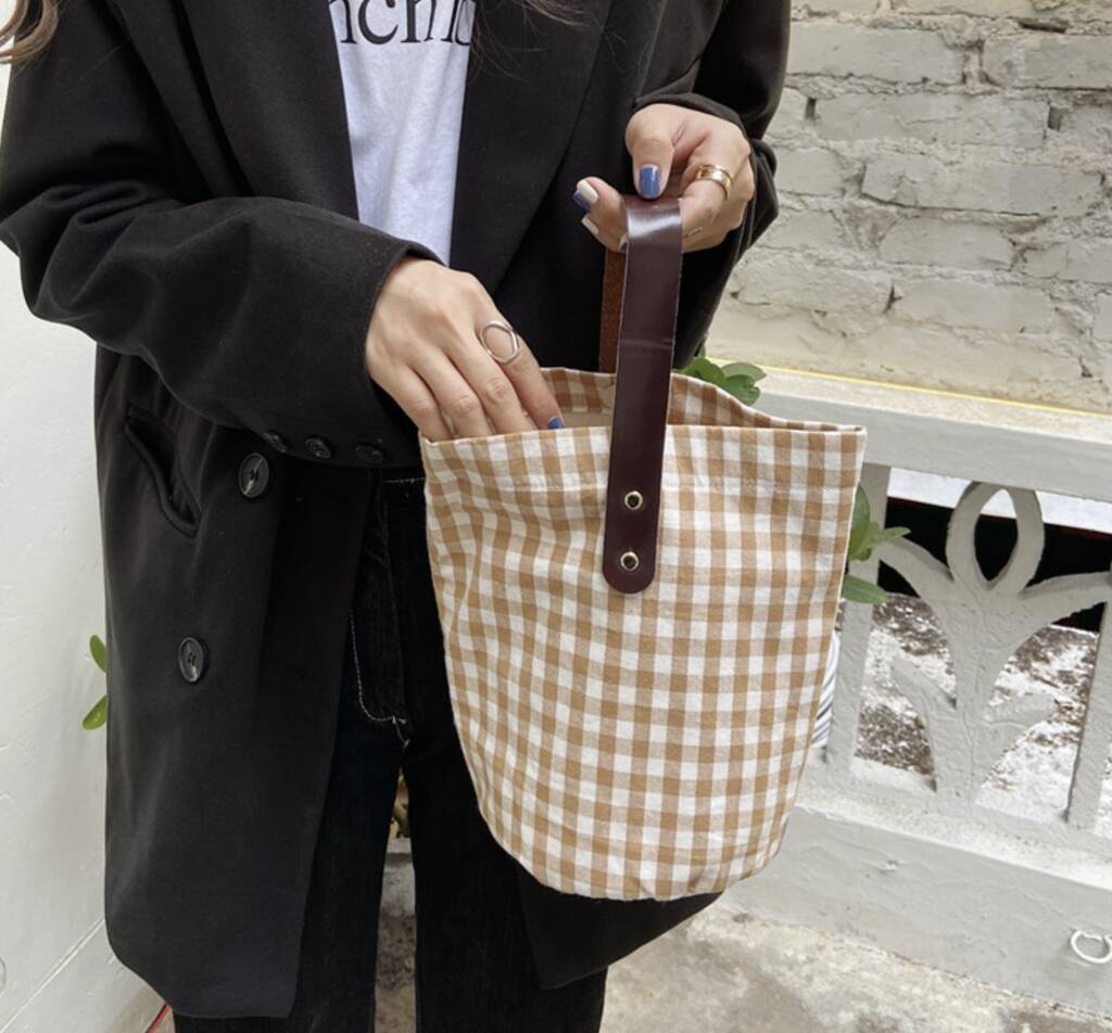 Beige Checkered Tote And Handbag, 1 of 6