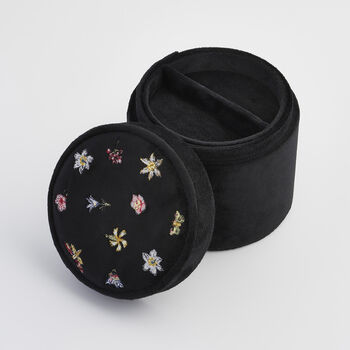 Floral Ditsy Embroidered Black Velvet Jewellery Box, 4 of 4