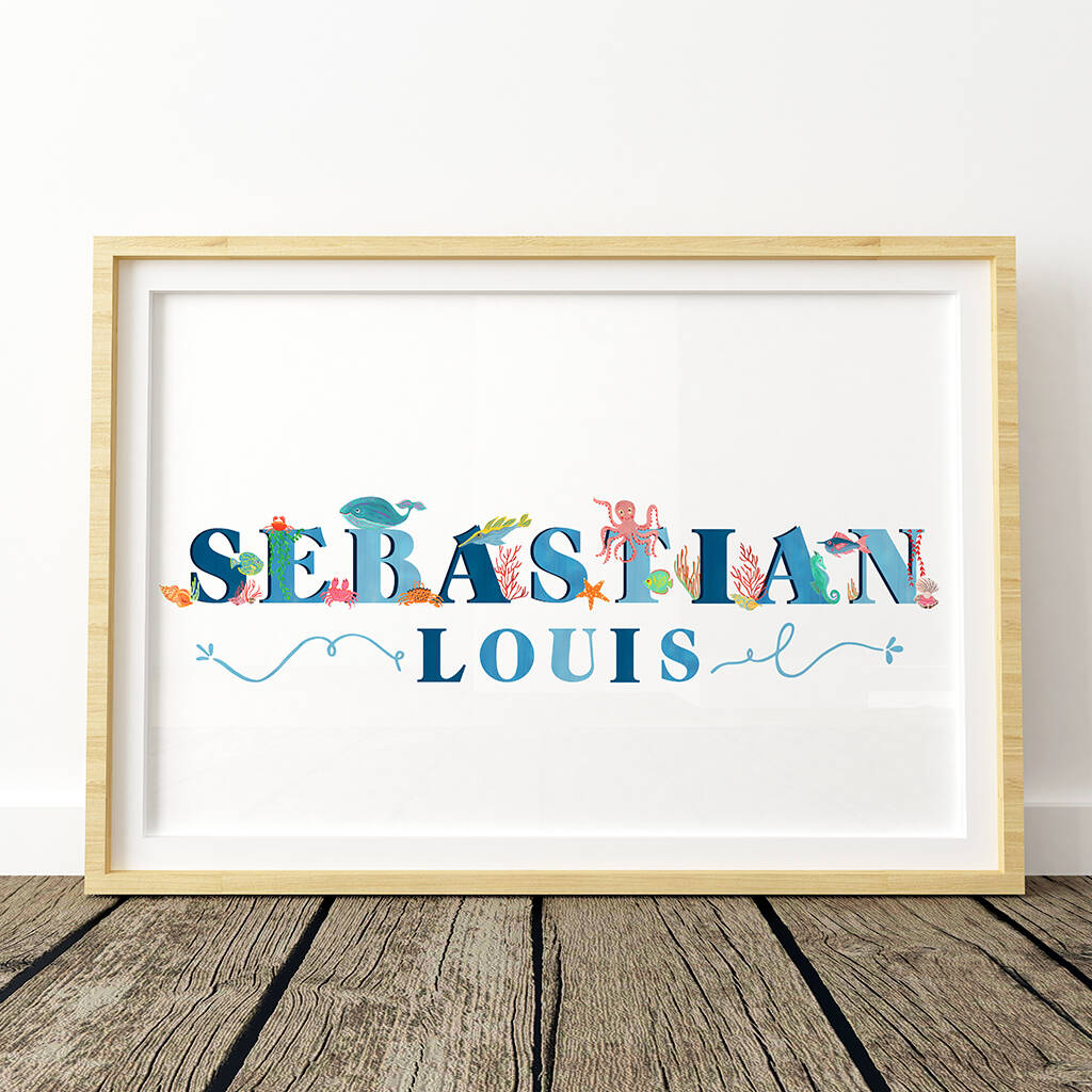 Sea Creatures Blue Name Print, 1 of 4