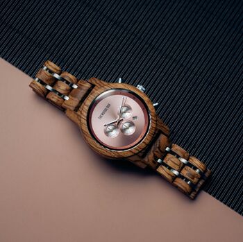 Personalised Pink Wooden Watch For Women – Personalised Natural Wood Timepiece, 8 of 8