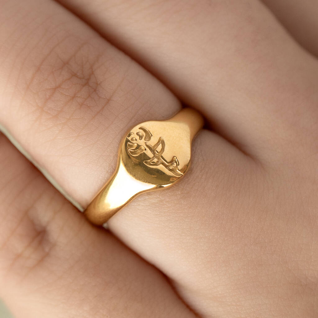 Flower Engraved Signet Ring, 1 of 3