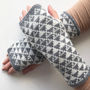 Ladies Knitted Wrist Warmers Triangles Pattern, thumbnail 1 of 7