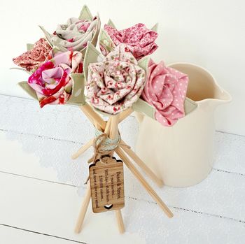 Handmade Wood Anniversary Flowers With Engraved Tag, 3 of 6