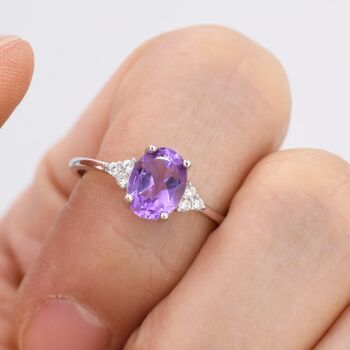 Genuine Amethyst Oval Ring In Sterling Silver, 2 of 11