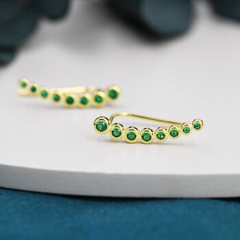 Emerald Green Pebble Cz Crawler Earrings, 2 of 9