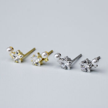 Sterling Silver Crystal And Pearl Star Stud, 3 of 9