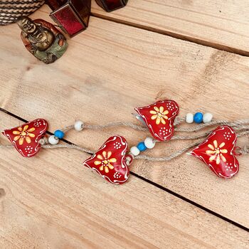 Hand Painted Red Yellow Hanging Heart Bells Wind Chime, 8 of 12