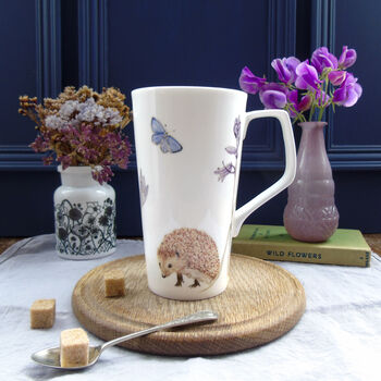 Hedgehog And Bluebell Bone China Latte Mug, 2 of 10