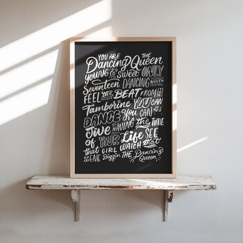 Dancing Queen Lyrics Print, Abba Poster, 16 Colour Options, 10 of 10