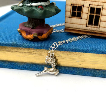 Personalised Sterling Silver Reindeer And Initial Star Christmas Necklace, 2 of 11