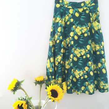 Annie Linen Blend Midi Skirt In Lemon Print, 2 of 6