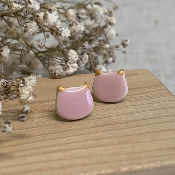 Cute Baby Pink Cats Stud Ceramic Earrings, 7 of 7