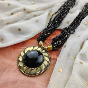 Black Multistrand Pearl Large Enamel Pendant Necklace, 5 of 6