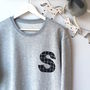 Adult Unisex Grey Marl Personalised Letter Sweatshirt, thumbnail 2 of 5