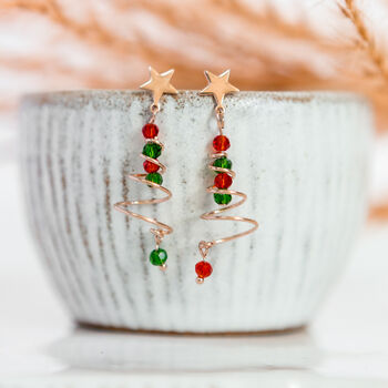 Rose Or Silver Plated Christmas Tree Earrings, 2 of 6