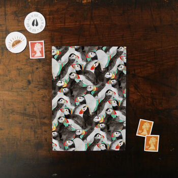 Improbability Of Puffins Print Postcard, 2 of 7