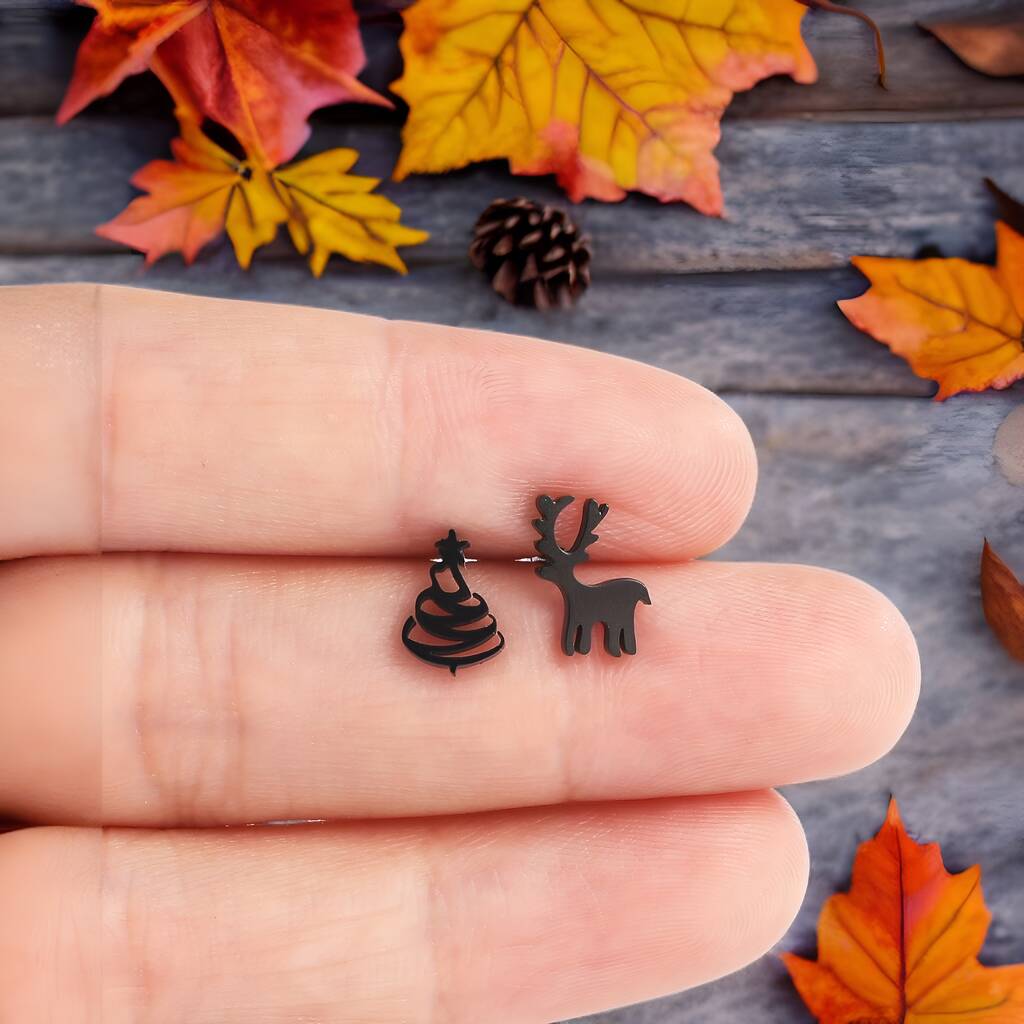 Black Reindeer And Christmas Tree Earrings T By Uniques Co