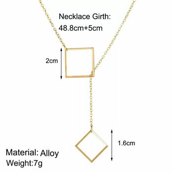Square Y Shape Drop Gold Plated Lariat Bar Necklace, 6 of 7