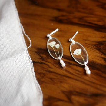 Baby Breath Dangle Stud Earrings With Freshwater Pearls, 6 of 6