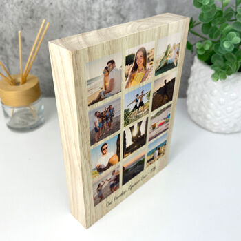 Personalised Freestanding Twelve Photo Grid Giant Wooden Block 21cm X 15cm Portrait, 7 of 7