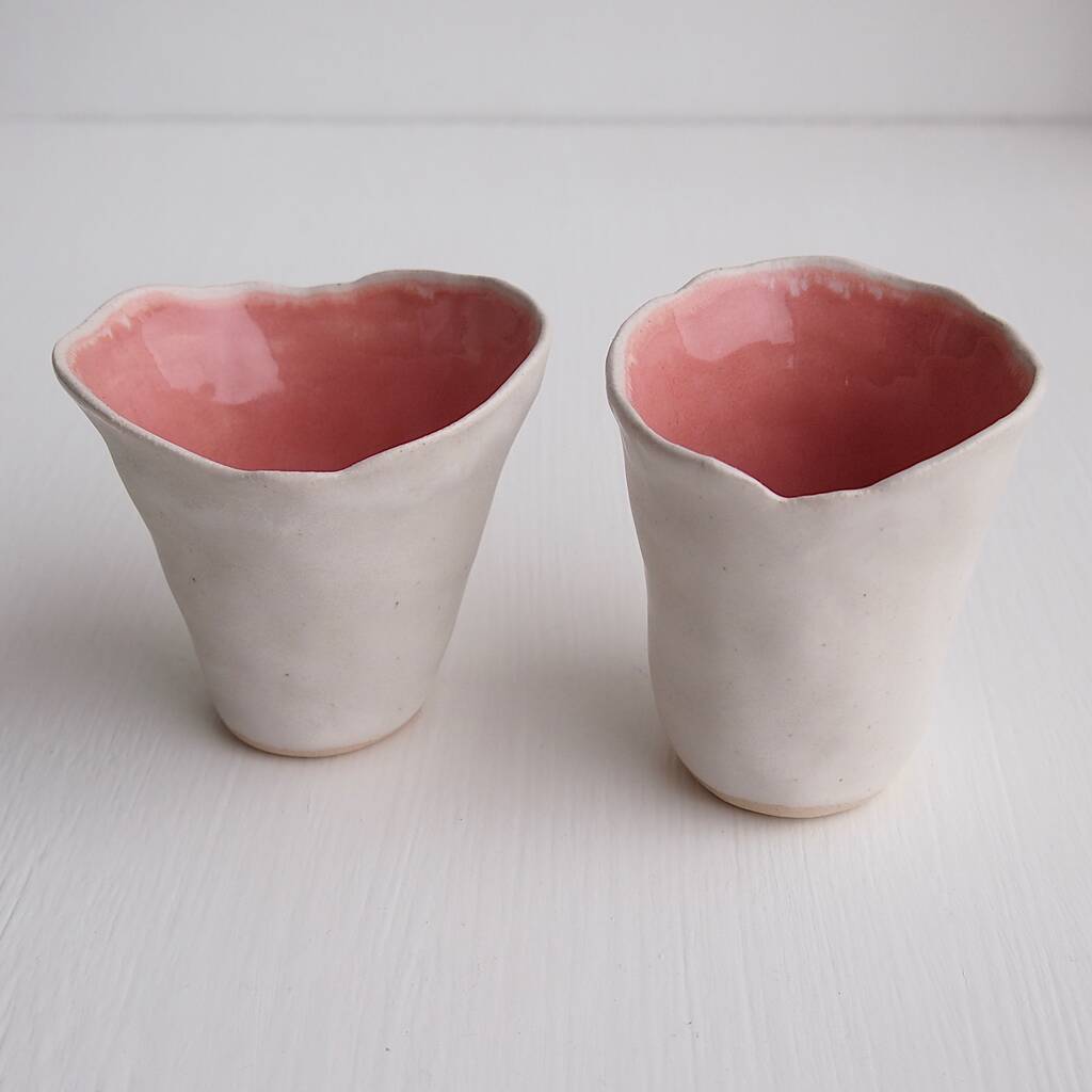 Small Pink And White Ceramic Flower Vase By