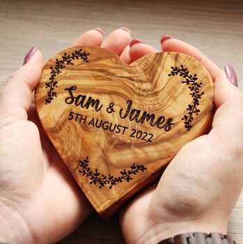 Personalised Engraved Olive Wood Heart – Custom Keepsake Gift For Couples, Housewarming And Special Occasions, 3 of 5