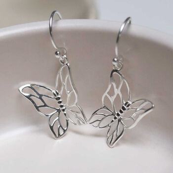Sterling Silver Butterfly Drop Earrings, 8 of 9